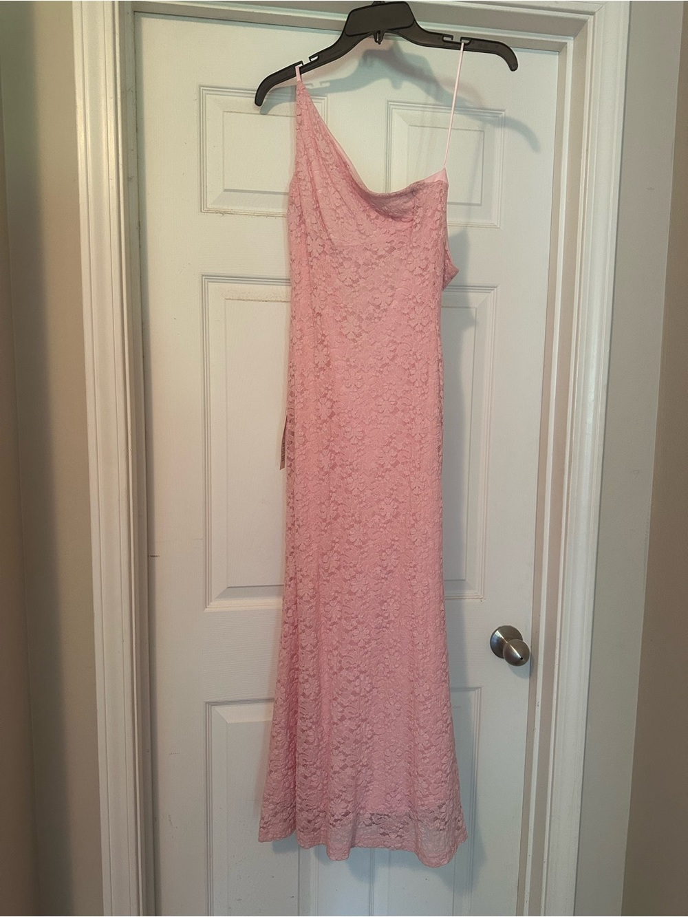 Bardot Pink Lace One-Shoulder Slip Dress